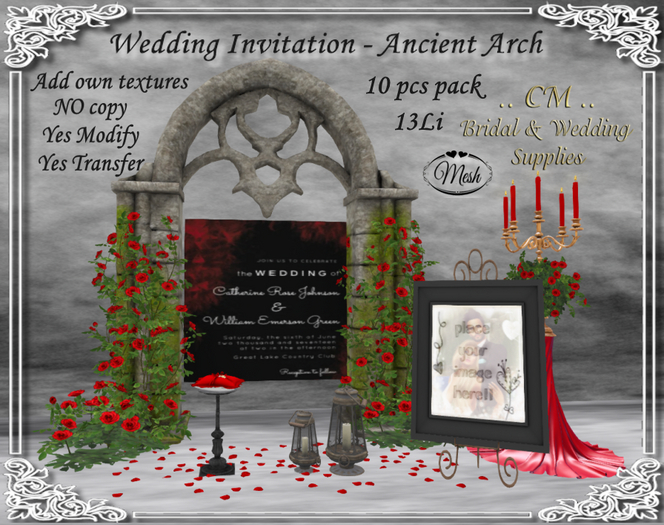 CM..Wedding Invitation-Ancient Arch Red