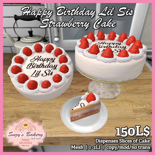 ~*SB*~ Happy Birthday Lil Sis Strawberry Cake [Boxed]