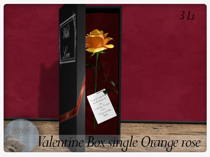 Valentine Box single Orange rose By Snuggles