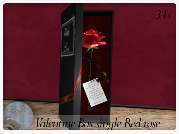 Valentine Box single Red rose By Snuggles