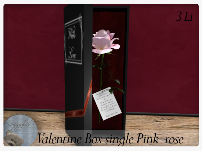 Valentine Box single Pink  rose By Snuggles 