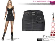 MI962972 Belt Front Utility Pocket Mini Denim Skirt