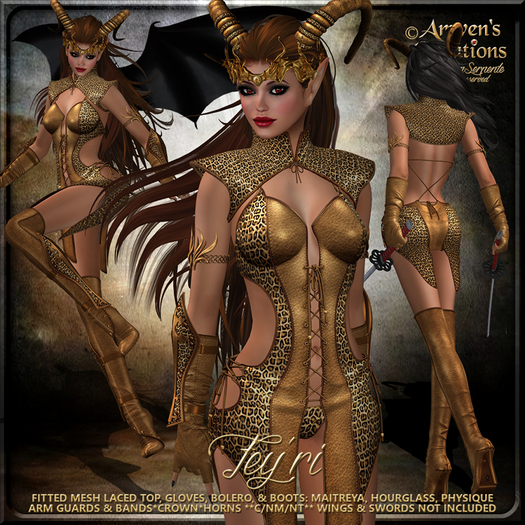 {AS} Fey'ri Fitted Mesh Outfit: Leopard; High Elf, Dark Elf, Dragon Rider, Demon, Devil, Drow, Fae; Halloween; Maitreya