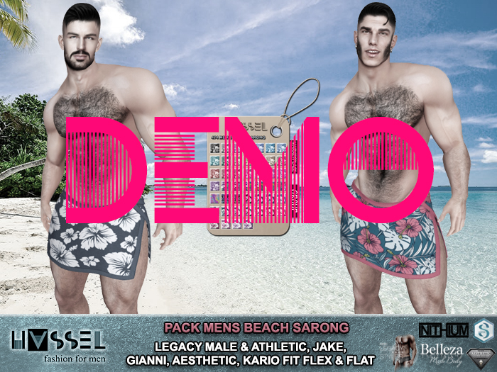 (HASSEL) DEMO MENS BEACH SARONG LEGACY MALE & ATHLETIC, JAKE, GIANNI, AESTHETIC, KARIO FIT FLEX & FLAT 474