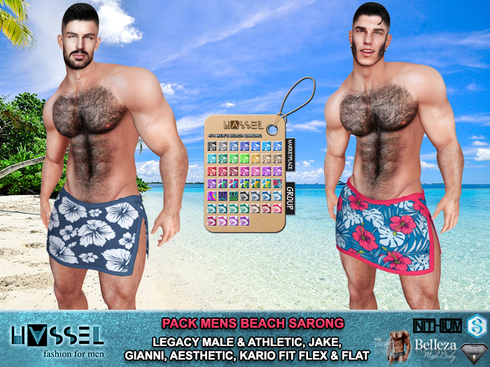 (HASSEL) PACK MENS BEACH SARONG LEGACY MALE & ATHLETIC, JAKE, GIANNI, AESTHETIC, KARIO FIT FLEX & FLAT 474