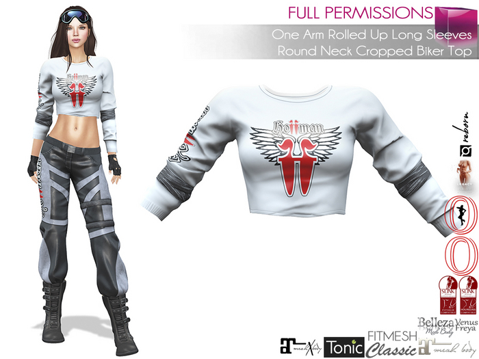 MI962733 One Arm Rolled Up Long Sleeves Round Neck Cropped Bike