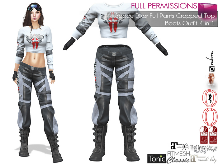 MI962733S Space Biker Full Pants Cropped Top Boots Outfit