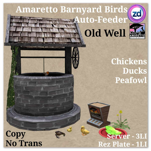 Second Life Marketplace - *ZD* Amaretto Barnyard Birds Feeder - Old Well