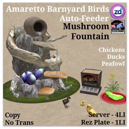 *ZD* Amaretto Barnyard Birds Feeder - Mushroom Fountain