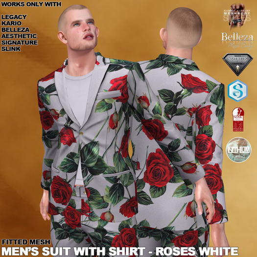 RGDW - Suit with shirt - Valentine Roses - White