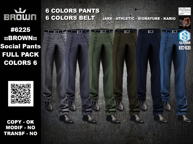 Color Code Pants Men Second Life Marketplace - 6225 ::BROWN:: Social Pants FULL PACK 6 ...