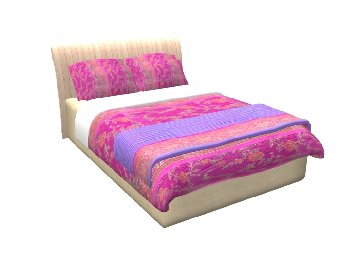 Hugs & Kisses bed - Pine with pink fabric - low prim sculpted - includes 12 couple poses