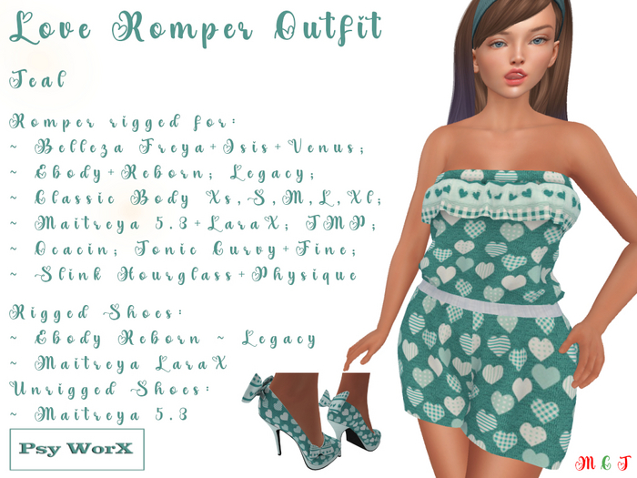 >Psy WorX< Love Romper Outfit Teal