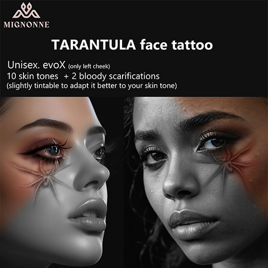 [Mignonne] Tarantula face tattoo. evoX.DEMOS
