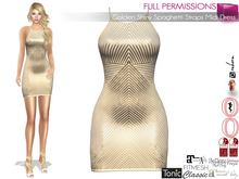 MI962858 Golden Shiny Spaghetti Straps Midi Dress