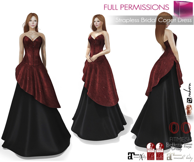 Full Perm Strapless Bridal Corset Dress FITMESH Maitreya 5.3 LaraX Slink Belleza Tonic Voluptuous Ebody Reborn Legacy