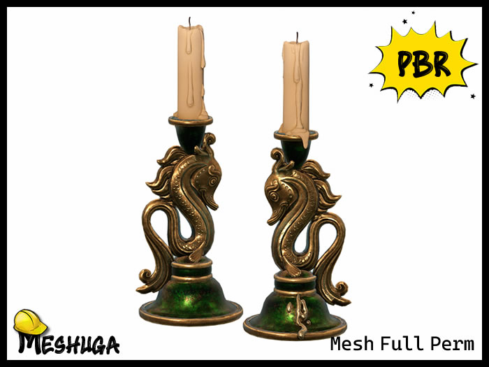 Meshuga PBR Antique Sea horse Candlestick FULL PERM MESH