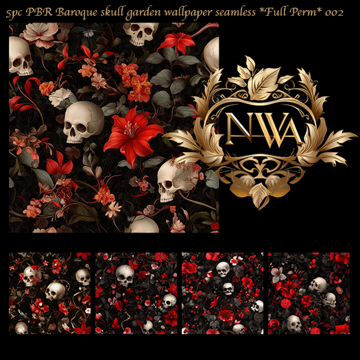 5pc PBR Baroque skull garden wallpaper texture seamless *Full Perm*   002
