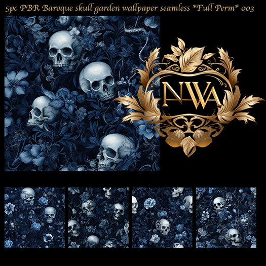 5pc PBR Baroque skull garden wallpaper texture seamless *Full Perm*   003