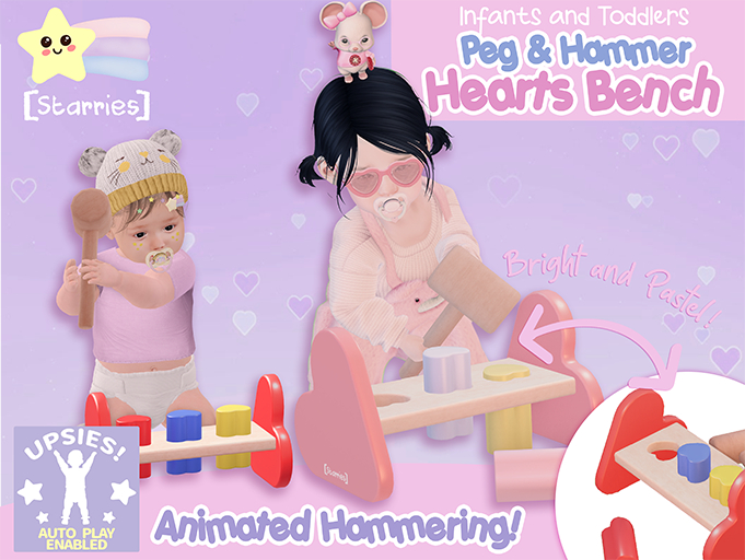 [Starries] Hearts Peg Bench & Hammer for Infants & Toddlers With AutoPlay!