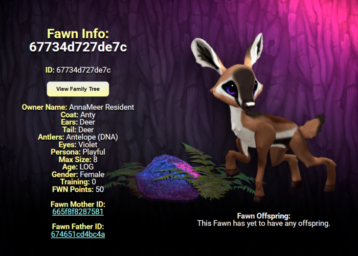 ANTY VIOLET FEMALE (ANTELOPE DNA) SIZE 8 Breedable Fawn Log No Food Necessary!