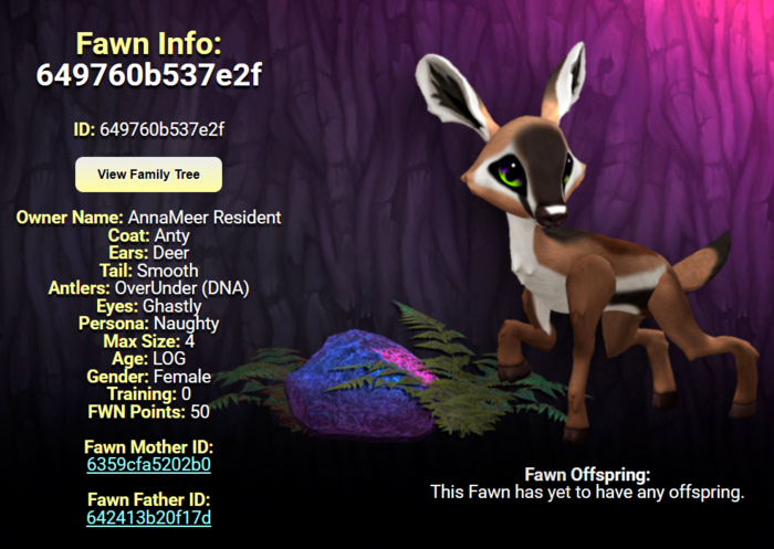 ANTY GHASTLY FEMALE (OVER UNDER DNA) SIZE 4 Breedable Fawn Log No Food Necessary!