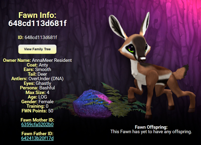 ANTY GHASTLY FEMALE (OVER UNDER DNA) SIZE 4 Breedable Fawn Log No Food Necessary!