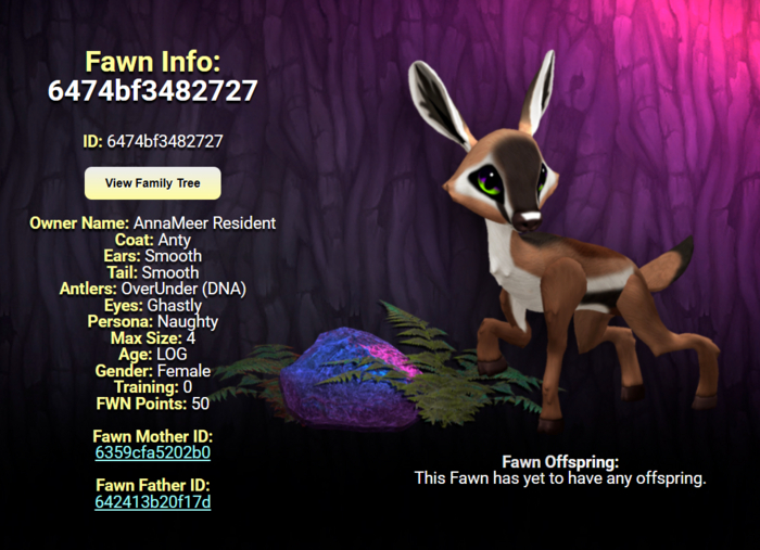 ANTY GHASTLY FEMALE (OVER UNDER DNA) SIZE 4 Breedable Fawn Log No Food Necessary!