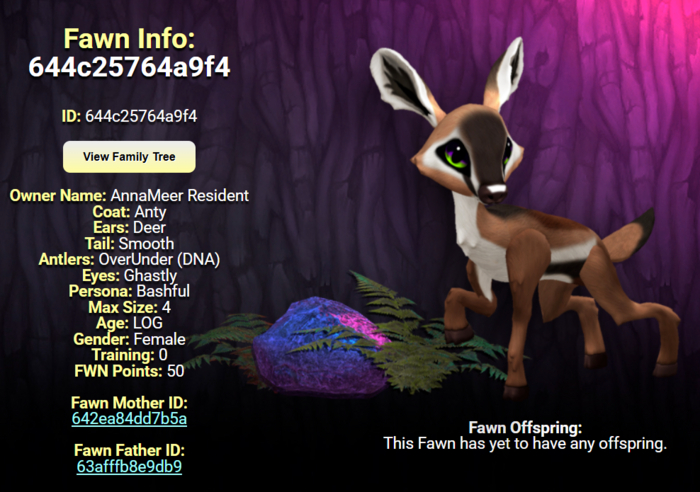 ANTY GHASTLY FEMALE (OVER UNDER DNA) SIZE 4 Breedable Fawn Log No Food Necessary!