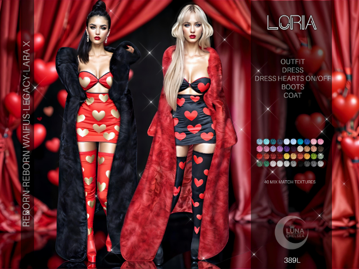 ❤️-, Loria, Hearts dress and Boots with Fur coat, Valentines day Outfit
