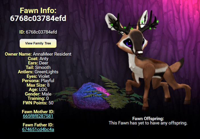 ANTY VIOLET MALE GREEN LIGHTS SIZE 8 Breedable Fawn Log No Food Necessary!