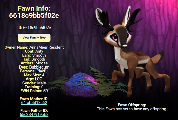 ANTY BUBBLEGUM MALE MOOSE SIZE 4 Breedable Fawn Log No Food Necessary!