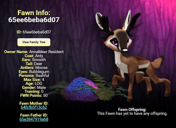 ANTY BUBBLEGUM MALE MOOSE SIZE 4 Breedable Fawn Log No Food Necessary!