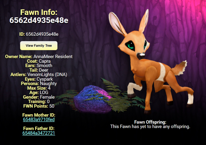 CAPRA CYSPARK FEMALE (VENOM LIGHTS DNA) SIZE 4 Breedable Fawn Log No Food Necessary!