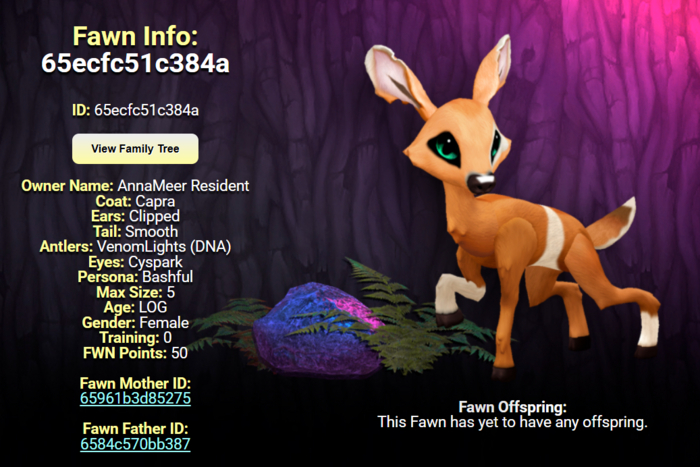 CAPRA CYSPARK FEMALE (VENOM LIGHTS DNA) SIZE 5 Breedable Fawn Log No Food Necessary!