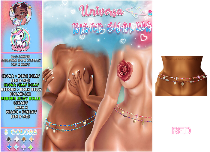 #UxBC - Island Gyal Waist Beads - RED -Kupra -LaraX -Reborn -Peach -Legacy -Jelly belly -Bork -Juicy -Preggy-Muneca