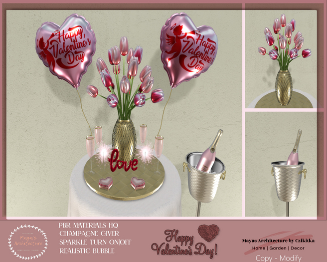 Mayas | Valentine's Days I Champagne Glass I Tulips I Sparkle | Valentine's Ballon | Heart Cake
