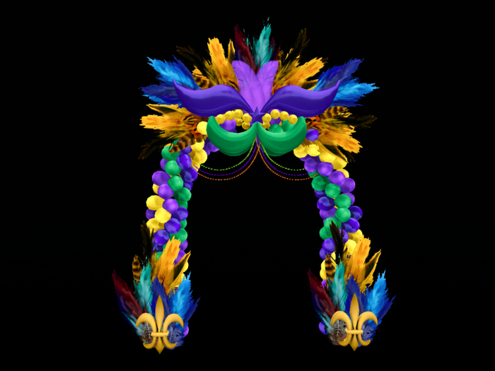 MC Mardi Gras Fan Feather Balloon Arch