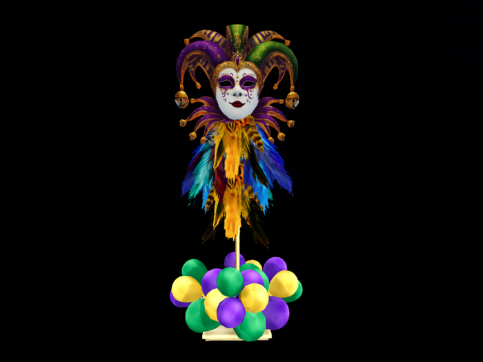MC Mardi Gras Classic Mask & Feathers