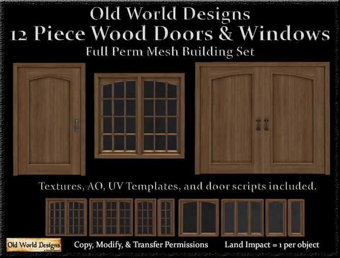 Old World Designs 12 Piece Wooden Door and Window Full Perm Mesh Builders Set