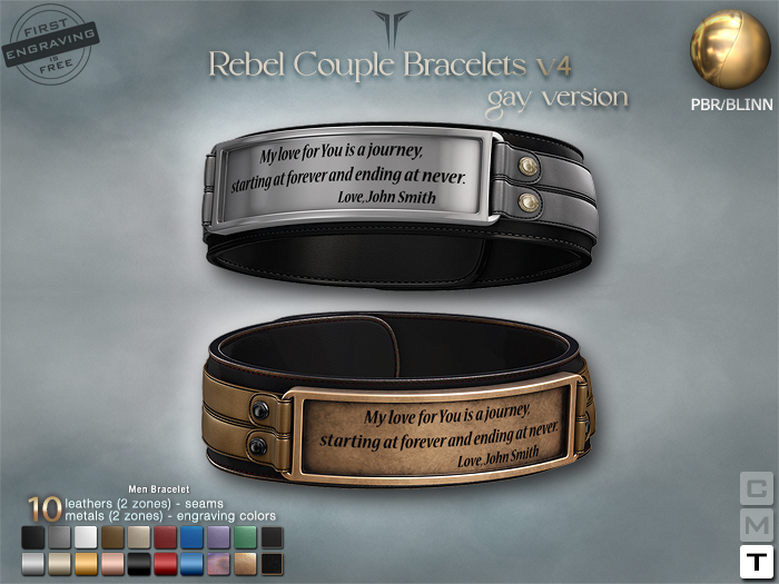 **RE** Rebel Couple Bracelets V4 Gay - PBR - ENGRAVING - TRANSFER