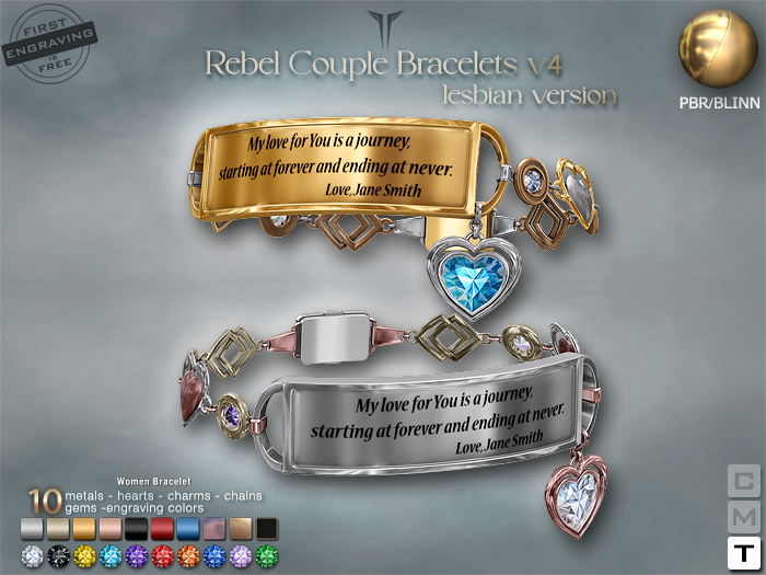 **RE** Rebel Couple Bracelets V4 Lesbian - PBR - ENGRAVING - TRANSFER