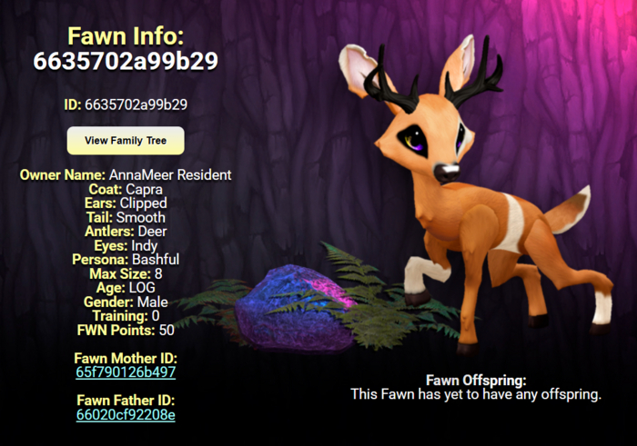 CAPRA INDY MALE DEER SIZE 8 Breedable Fawn Log No Food Necessary!