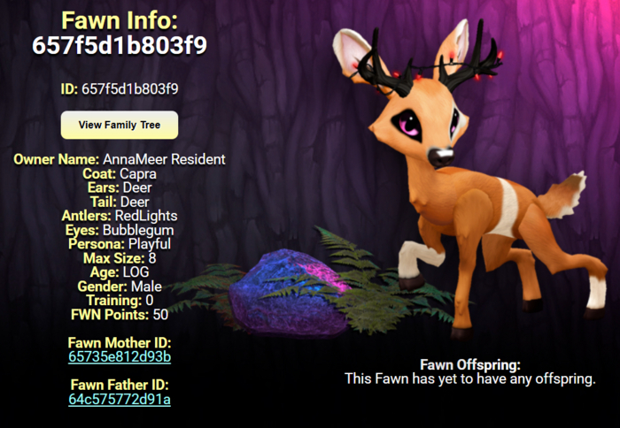 CAPRA BUBBLEGUM MALE RED LIGHTS SIZE 8 Breedable Fawn Log No Food Necessary!