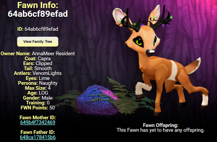 CAPRA LIME MALE VENOM LIGHTS SIZE 4 Breedable Fawn Log No Food Necessary!