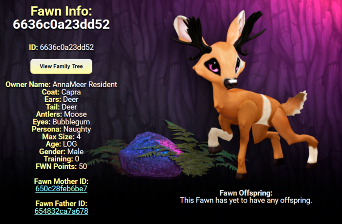 CAPRA BUBBLEGUM MALE MOOSE SIZE 4 Breedable Fawn Log No Food Necessary!