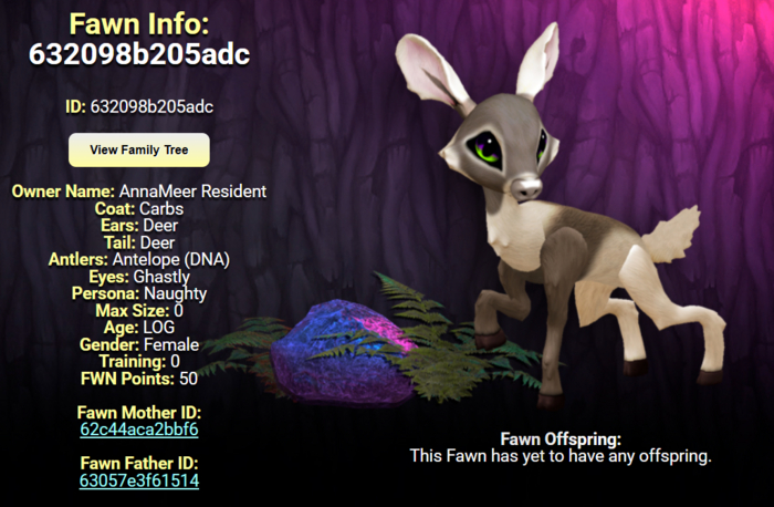 CARBS GHASTLY FEMALE (ANTELOPE DNA) SIZE 0 Breedable Fawn Log No Food Necessary!