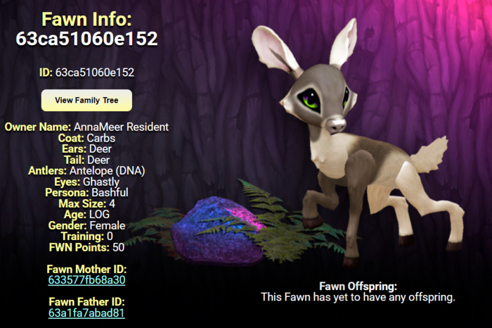 CARBS GHASTLY FEMALE (ANTELOPE DNA) SIZE 4 Breedable Fawn Log No Food Necessary!