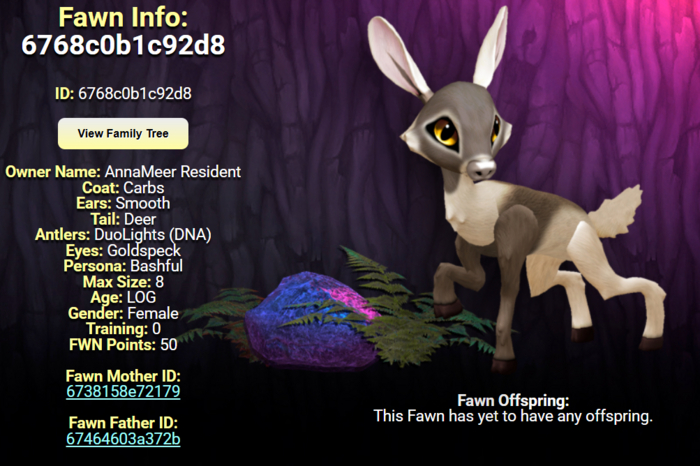 CARBS GOLDSPECK FEMALE (DUO LIGHTS DNA) SIZE 8 Breedable Fawn Log No Food Necessary! 