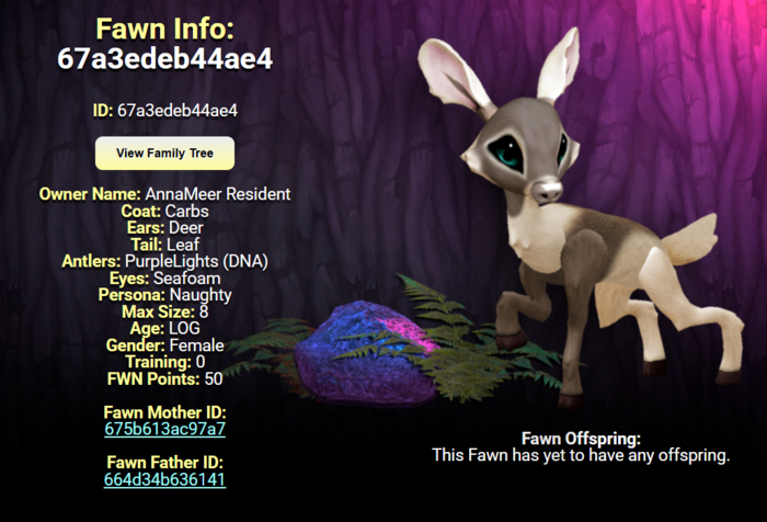 CARBS SEAFOAM FEMALE (PURPLE LIGHTS DNA) SIZE 8 Breedable Fawn Log No Food Necessary!